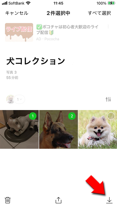 LINE アルバムから選択した画像を保存する iphone版