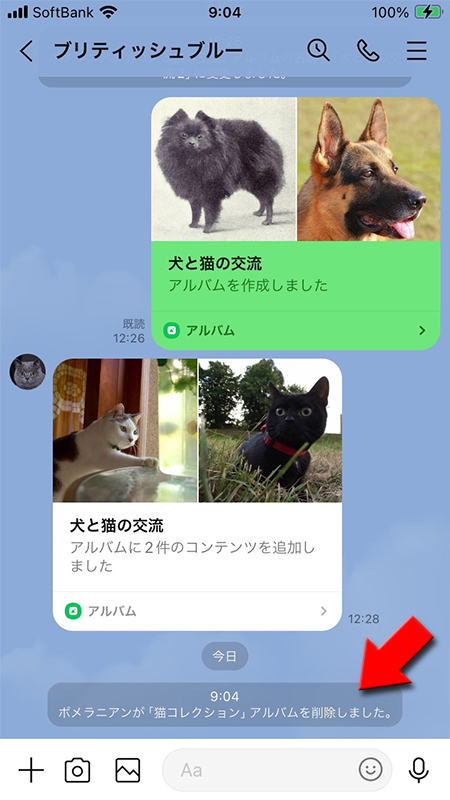 LINE トークルームアルバム削除通知 iphone版