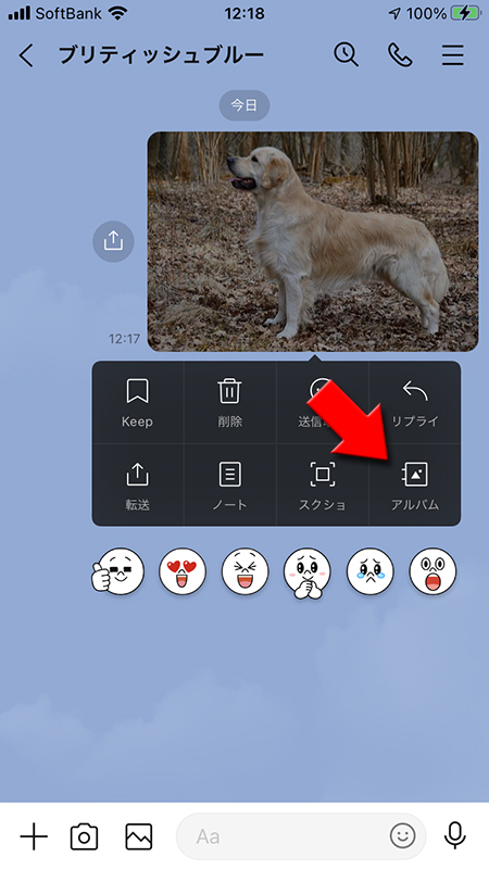 LINE メニューからアルバムを選択 iphone版