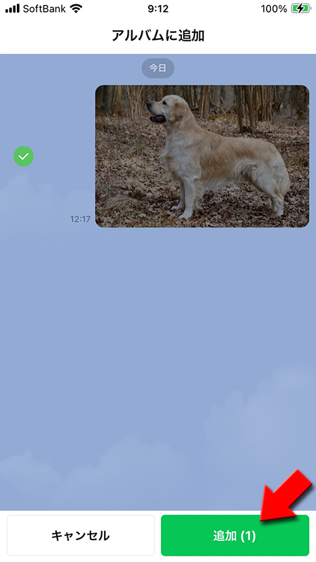LINE アルバムに追加する画像を選んで追加を選択 iphone版