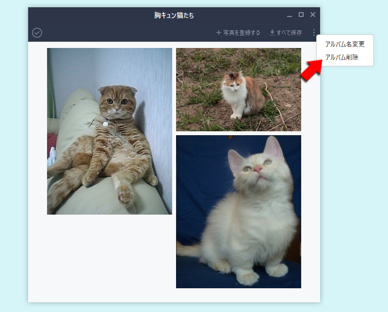 LINE アルバム削除を選択する PC版