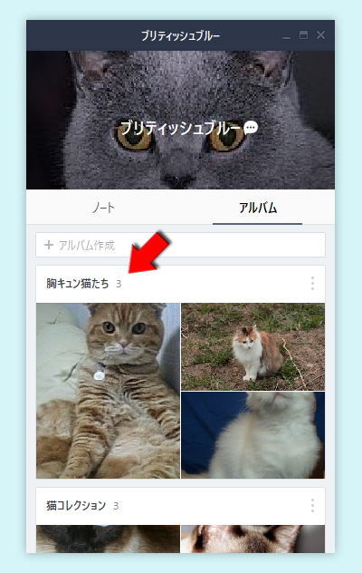 LINE アルバム名をクリック PC版