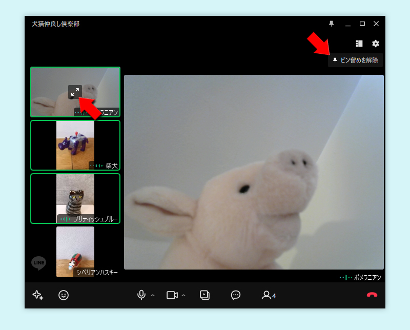 LINE グループビデオ通話フォーカスビューを固定 PC版