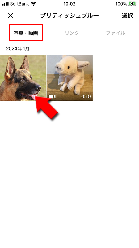 LINE 「写真・動画」画面 iphone版