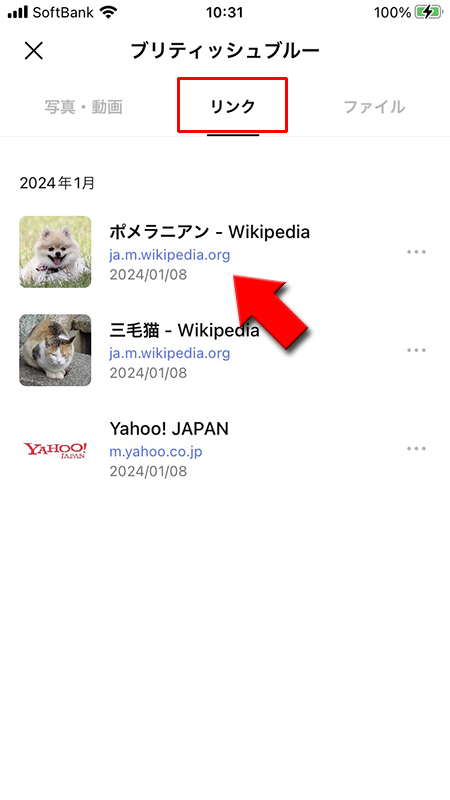 LINE 「リンク」画面 iphone版