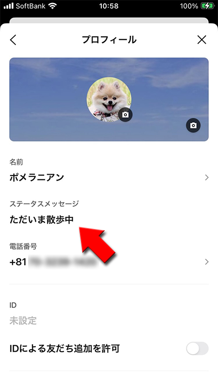 LINE ステータスメッセージデコ文字設定プロフィールページ iphone版