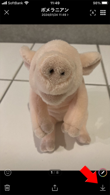 LINE 画像の詳細から保存ボタンを選択 iphone版