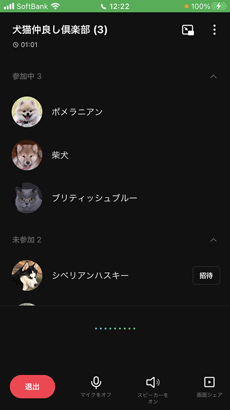 LINE グループ通話 表示切り替え一覧版版 iphone版
