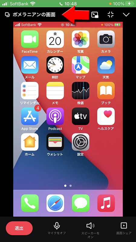 LINE グループ通話 画面共有グループ通話参加者の画面 iphone版