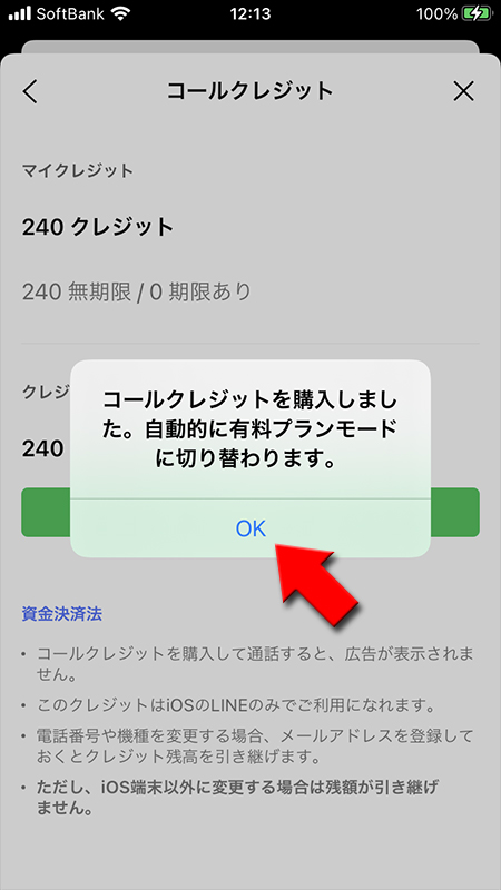 LINE App Store決済完了 iphone版