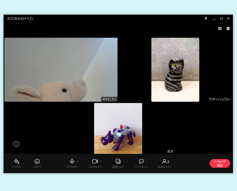 LINE ミーティングのビデオ通話画面 pc版