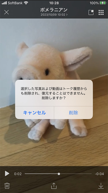 LINE 動画削除画面ル iphone版