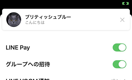LINE アプリ内通知画面 iphone版