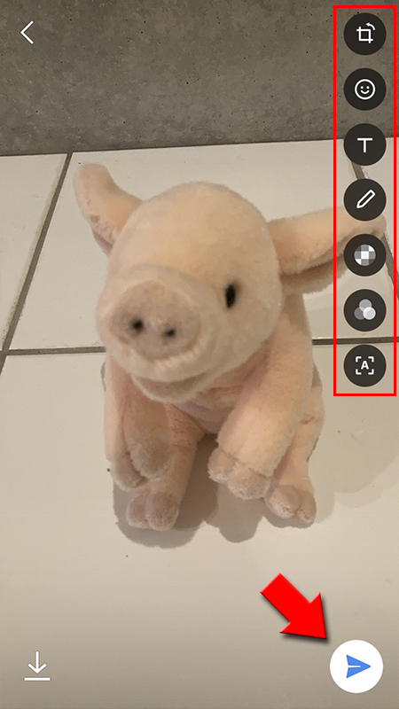 LINE カメラ撮影直後の画面 iphone版