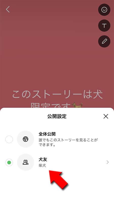 LINE ストーリーの友だち公開リスト設定完了 iphone版