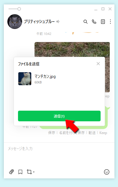 LINE ドラッグ＆ドロップによるファイルの送信の確認 PC版