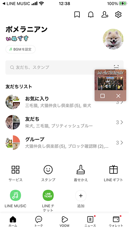 LINE ホームでBGM再生中iphone版