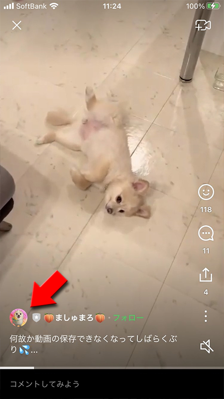 LINE VOOMの投稿者のアイコンを押す iphone版