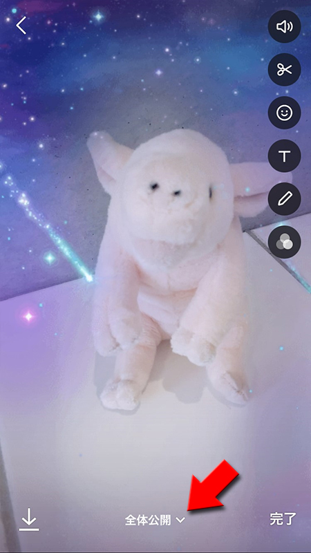 LINE ストーリーの動画投稿の公開範囲を選択 iphone版