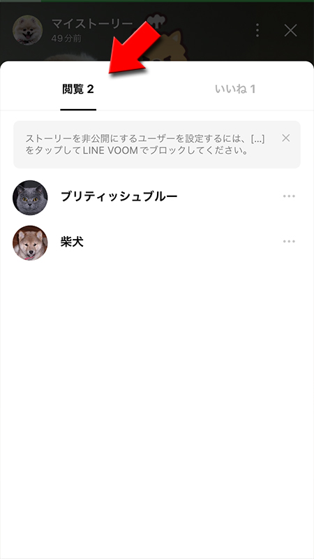 LINE タイムラインストーリー閲覧者一覧 iphone版