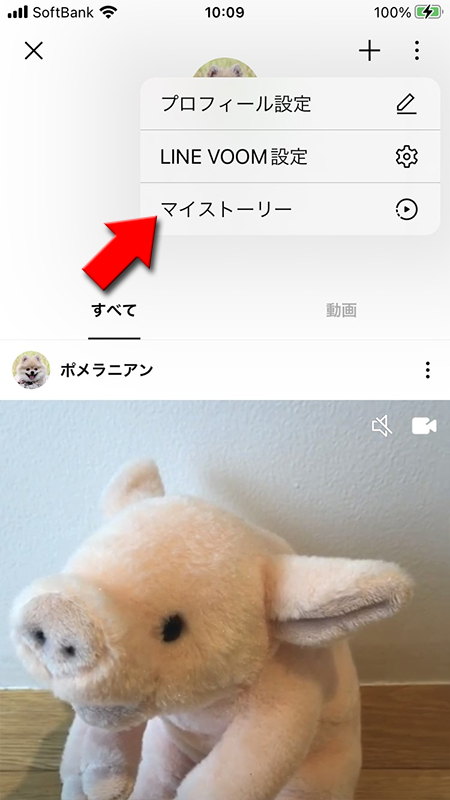 LINE メニューからマイストーリーを選択 iphone版